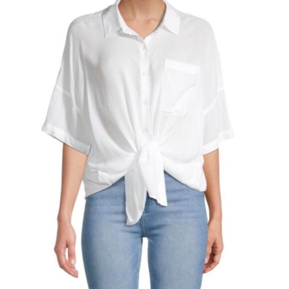 Splendid Tops - Splendid Tie Front Button Down Shirt with Front Pocket- M- White